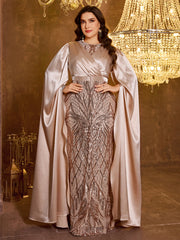 Long Slim Fit Sequin Embroidered Dress