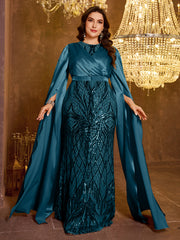 Long Slim Fit Sequin Embroidered Dress