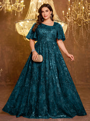 Elegant Formal Short Sleeved Long Embroidered Sequin Dress