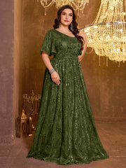 Elegant Formal Short Sleeved Long Embroidered Sequin Dress