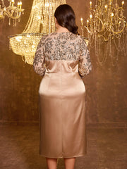 Champagne Gold Sequin Spliced Wrap Midi Plus Size Evening Dress