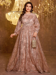 Formal Elegant Long Sleeved Embroidered Sequin Dress