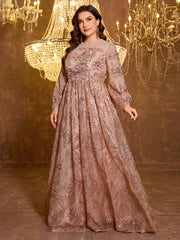 Formal Elegant Long Sleeved Embroidered Sequin Dress