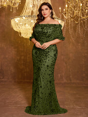 Elegant Formal Off Shoulder Long Embroidered Sequin Dress
