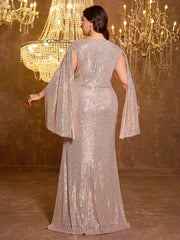 Large V-neck Sequined Long Dress