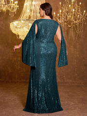 Large V-neck Sequined Long Dress
