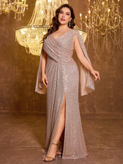 Large V-neck Sequined Long Dress