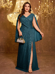 Large V-neck Sequined Long Dress