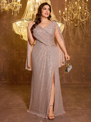 Large V-neck Sequined Long Dress
