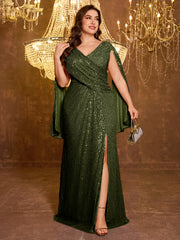 Large V-neck Sequined Long Dress
