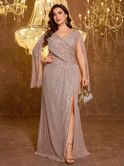 Large V-neck Sequined Long Dress
