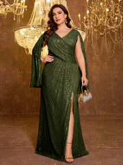 Large V-neck Sequined Long Dress