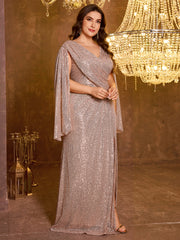 Large V-neck Sequined Long Dress