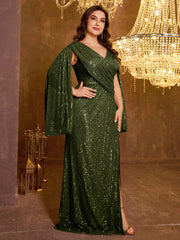 Large V-neck Sequined Long Dress