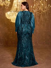 Large V-neck Sequined Embroidered Dress
