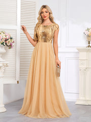 Champagne Gold off-The-Shoulder Beaded Tulle Gown