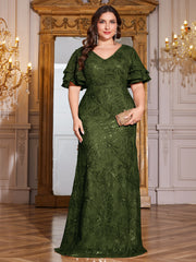 Rose Gold Sequin Ruffle Sleeve Mermaid Evening Gown