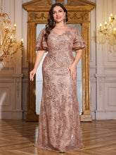 Rose Gold Sequin Ruffle Sleeve Mermaid Evening Gown