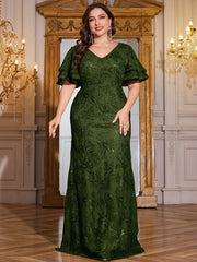 Rose Gold Sequin Ruffle Sleeve Mermaid Evening Gown