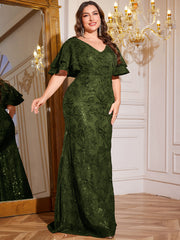 Rose Gold Sequin Ruffle Sleeve Mermaid Evening Gown