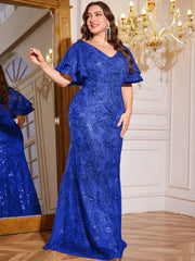 Rose Gold Sequin Ruffle Sleeve Mermaid Evening Gown