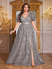 Royal Blue Sequin Ruffle Sleeve High‑Waist A‑Line Evening Gown