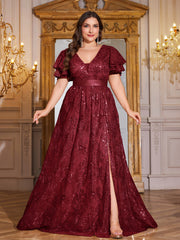 Royal Blue Sequin Ruffle Sleeve High‑Waist A‑Line Evening Gown