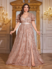 Royal Blue Sequin Ruffle Sleeve High‑Waist A‑Line Evening Gown