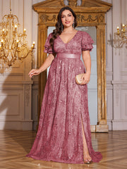 Royal Blue Sequin Ruffle Sleeve High‑Waist A‑Line Evening Gown