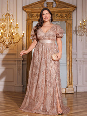 Royal Blue Sequin Ruffle Sleeve High‑Waist A‑Line Evening Gown