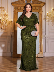Royal Blue Sequin Flutter Sleeve Mermaid Evening Gown
