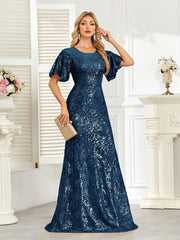 Champagne Gold Sequin Flutter Sleeve A‑Line Evening Gown
