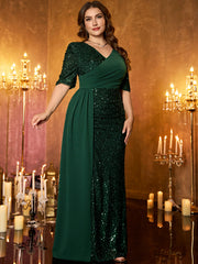 Emerald Green Surplice V‑Neck Chiffon Sash Mermaid Plus Size Evening Gown