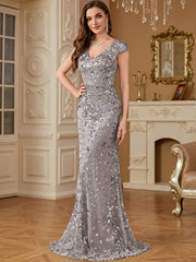 Sequin Decor Mermaid Hem Formal DressL