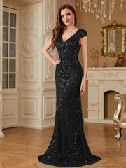 Sequin Decor Mermaid Hem Formal DressL