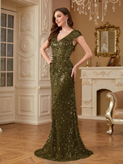 Sequin Decor Mermaid Hem Formal DressL