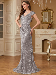 Sequin Decor Mermaid Hem Formal DressL