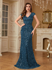 Sequin Decor Mermaid Hem Formal DressL