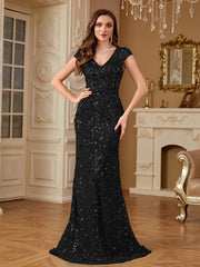 Sequin Decor Mermaid Hem Formal DressL