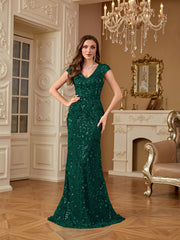 Sequin Decor Mermaid Hem Formal DressL