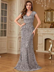 Sequin Decor Mermaid Hem Formal DressL