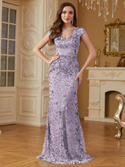 Sequin Decor Mermaid Hem Formal DressL