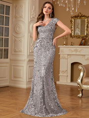 Sequin Decor Mermaid Hem Formal DressL