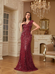 Sequin Decor Mermaid Hem Formal DressL