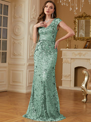 Sequin Decor Mermaid Hem Formal DressL