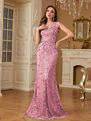 Sequin Decor Mermaid Hem Formal DressL