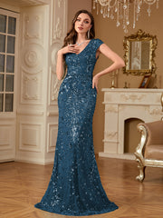Sequin Decor Mermaid Hem Formal DressL
