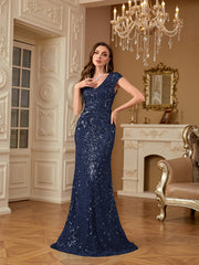 Sequin Decor Mermaid Hem Formal DressL