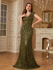 Sequin Decor Mermaid Hem Formal DressL