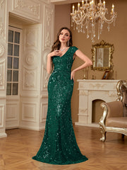 Sequin Decor Mermaid Hem Formal DressL